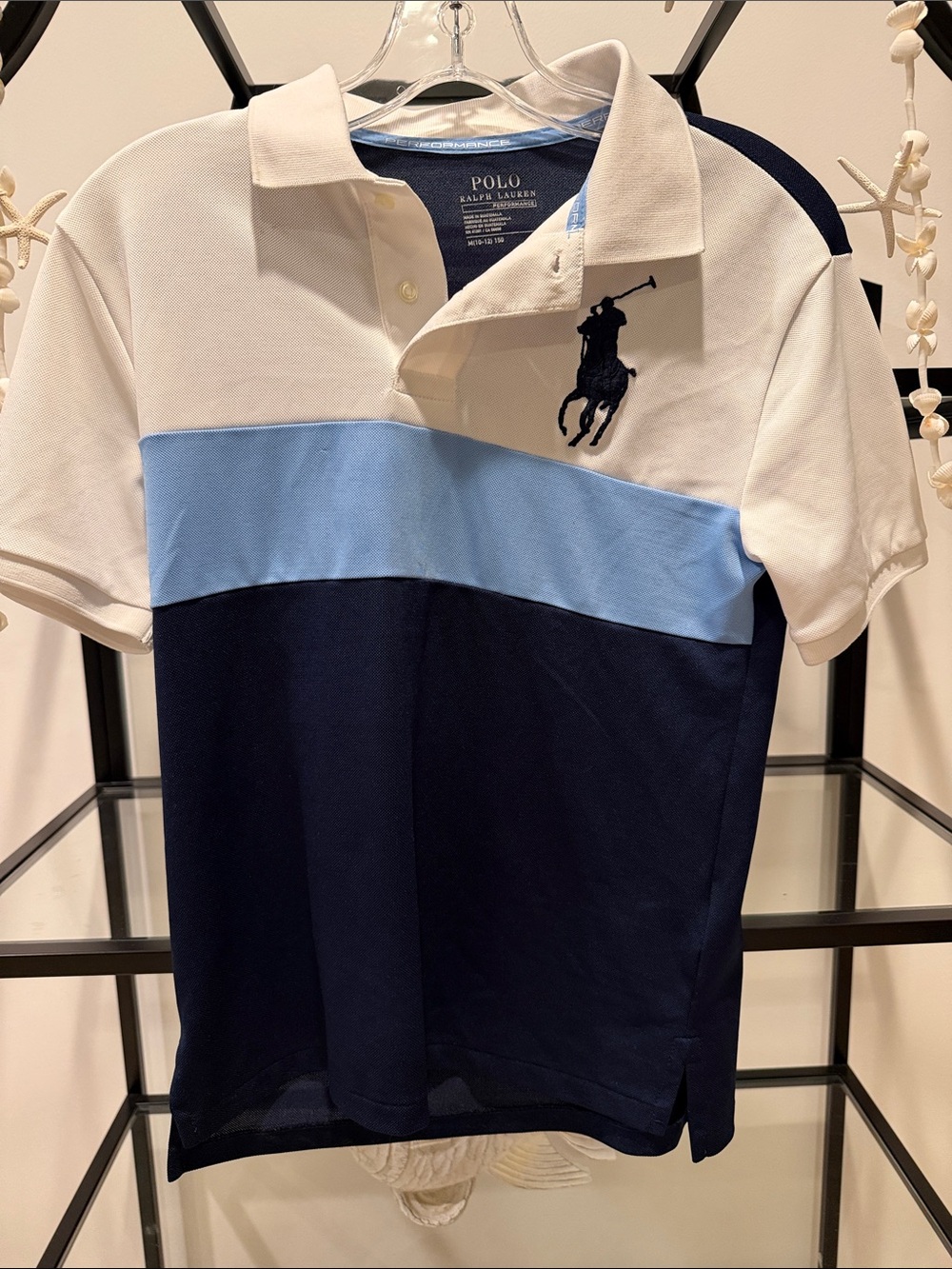 Polo by Ralph Lauren White Light Blue Navy Colorblock Polo Shirt